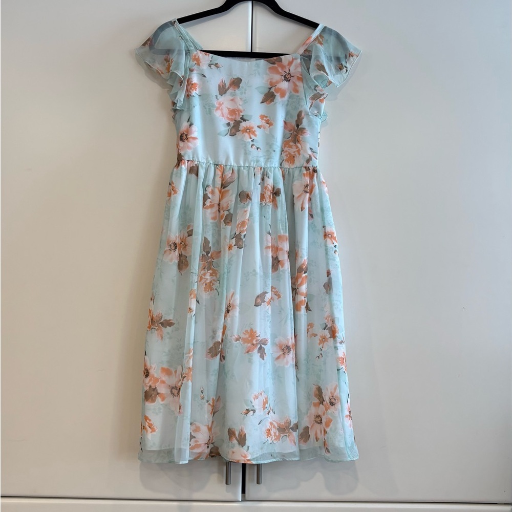 Pippa & Julie Floral Kids Dress - Blue and Pink Girls Size 14